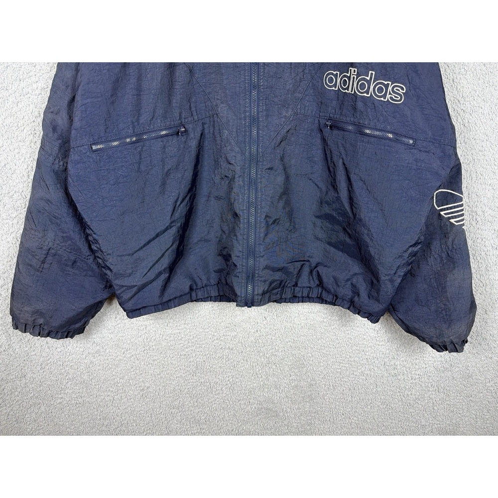 VTG Adidas 90s Trefoil Quilted Puffer Blue Bomber Jacket Size L Baggy Run DMC - Picture 5 of 10